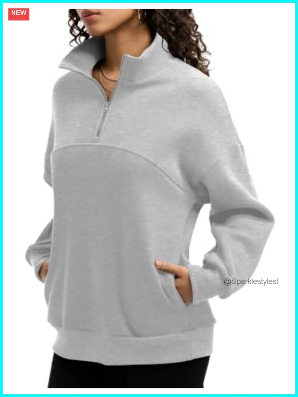 Quarter Zip Fleece Sweatshirt Oversized Pullover Women Relaxed Fit